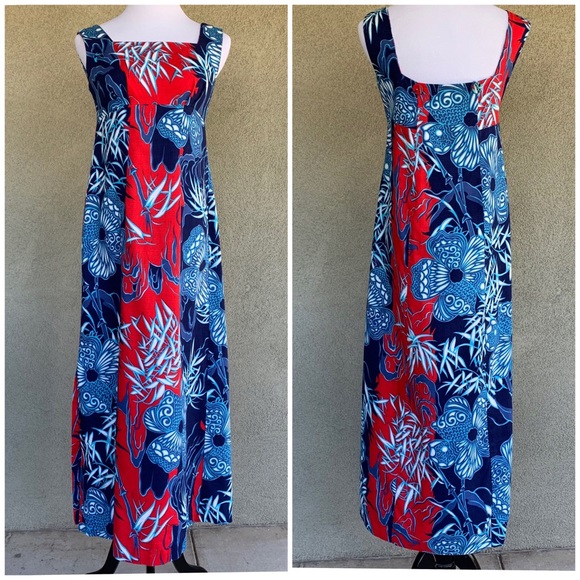 🌺 Vintage Hawaiian Barkcloth Dress Muumuu XS - Picture 2 of 8